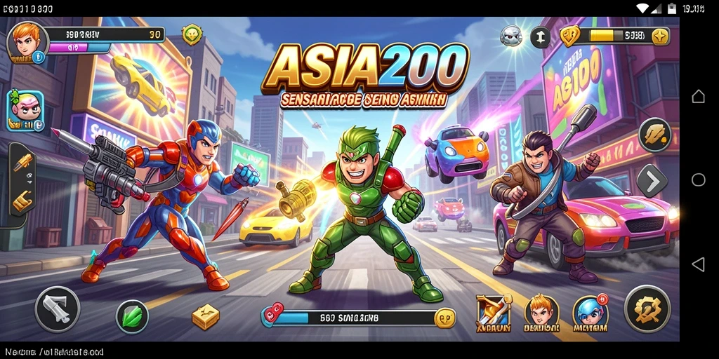 Screenshot utama ASIA200 menunjukkan aksi seru di dalam permainan arcade.