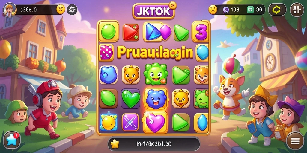 Tampilan serunya gameplay JKTOK dengan berbagai permata berwarna.