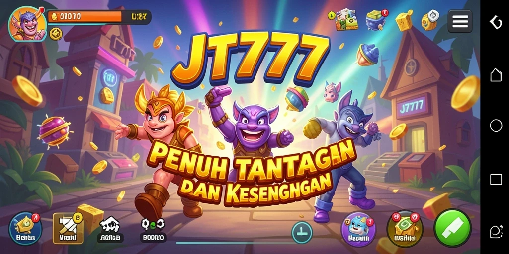Screenshot utama JT777 menampilkan gameplay Arcade yang seru dan penuh warna.