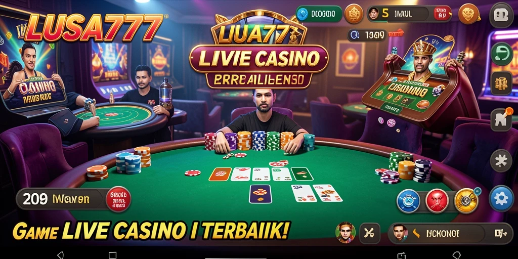 Tampilan gameplay LUSA777 dengan dealer langsung dan suasana kasino nyata.